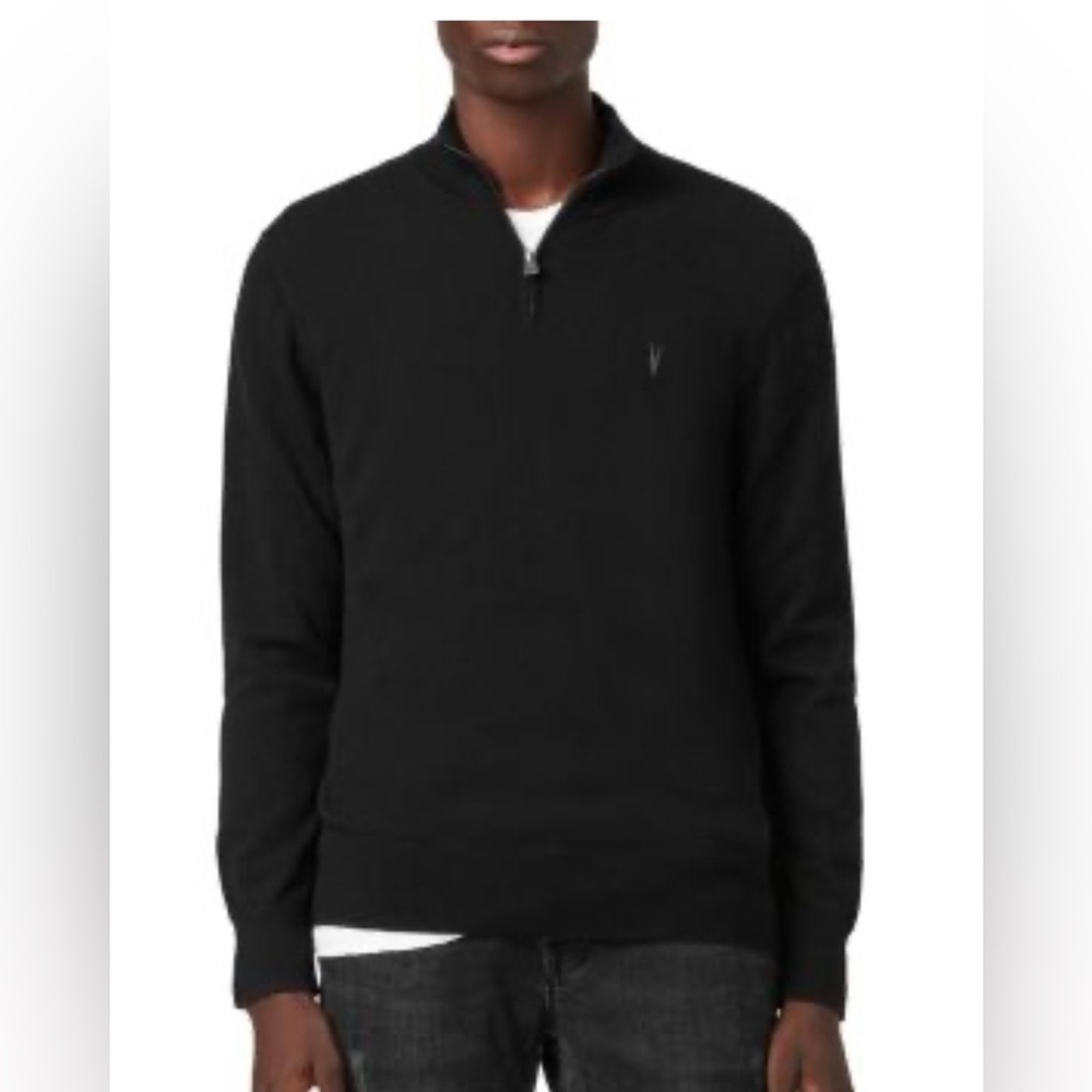 All Saints Kilburn Funnel Neck Ram Skull Sweater Small Black Merino Wool Blend